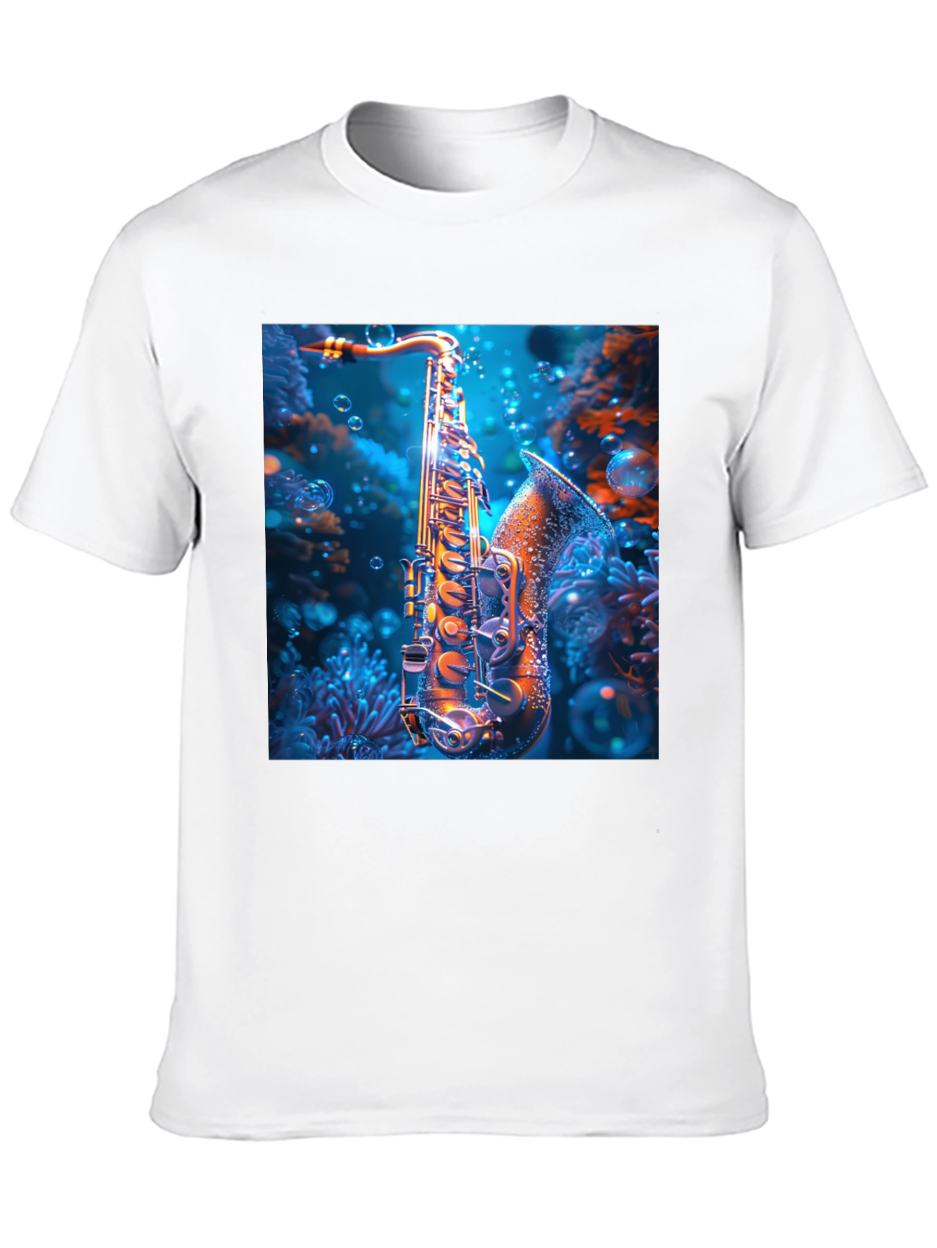 Black Saxophone Underwater T-Shirt - Unique Musical Design view 10