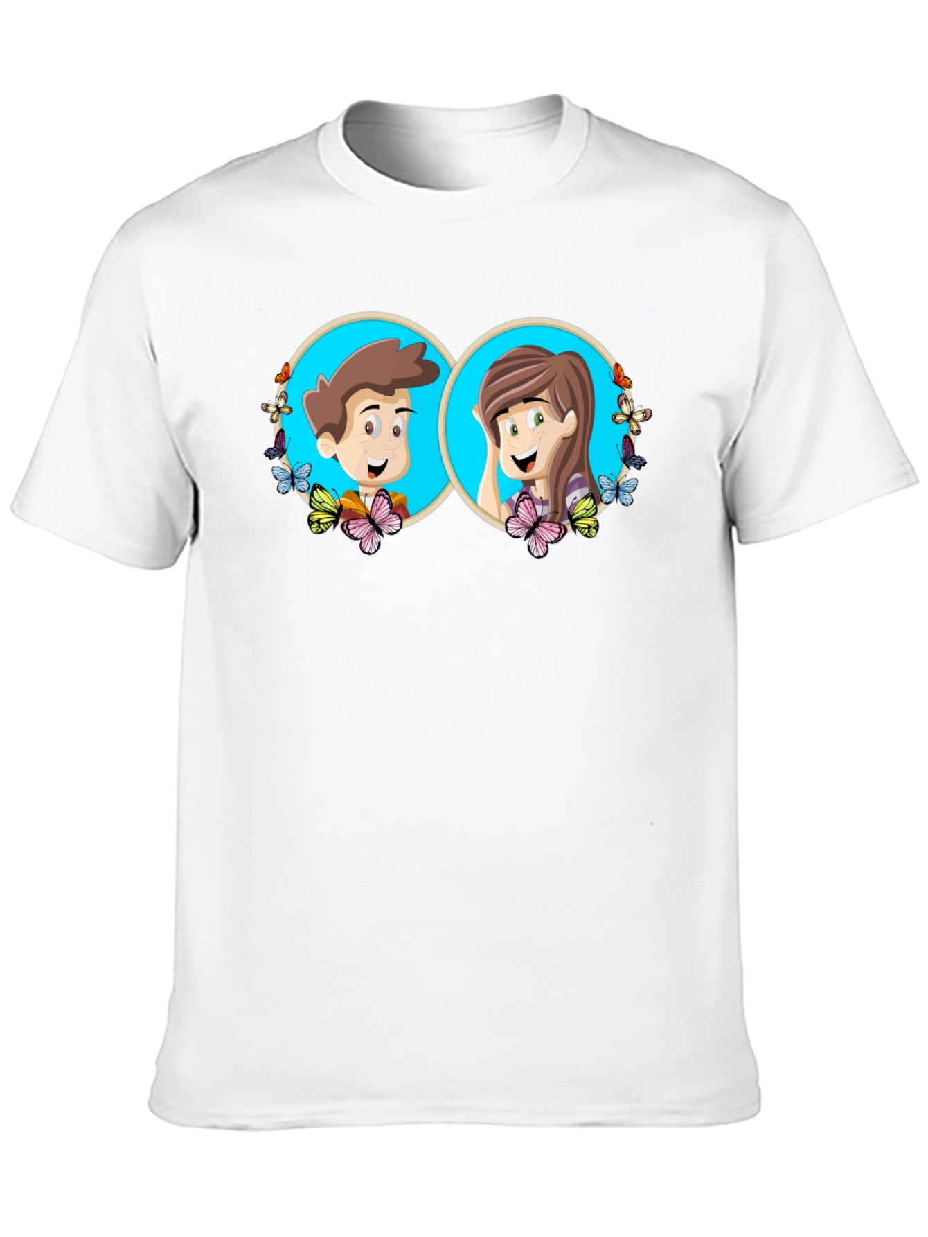 Black Cartoon Couple Graphic Tee - Quirky Black T-Shirt view 10