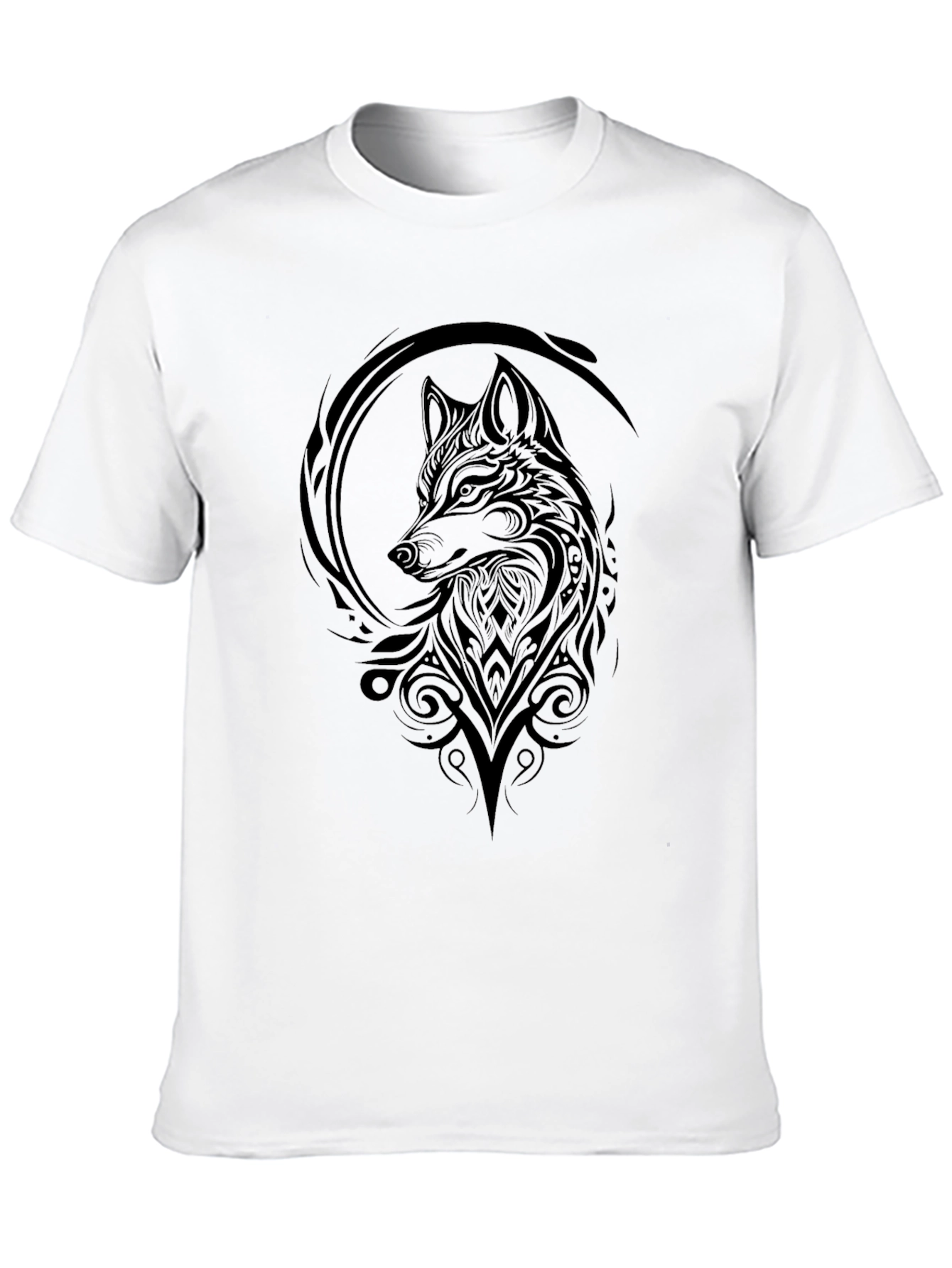 Black Wolf Tribal Art Graphic Tee - Black Cotton T-Shirt view 10