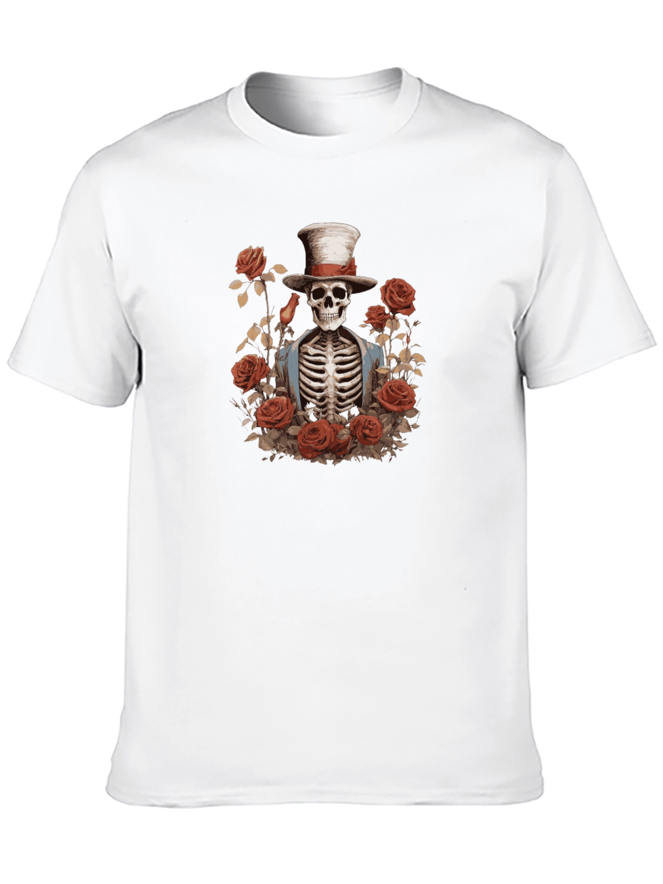 Black Skeleton Top Hat Roses Graphic Tee - Unisex view 10