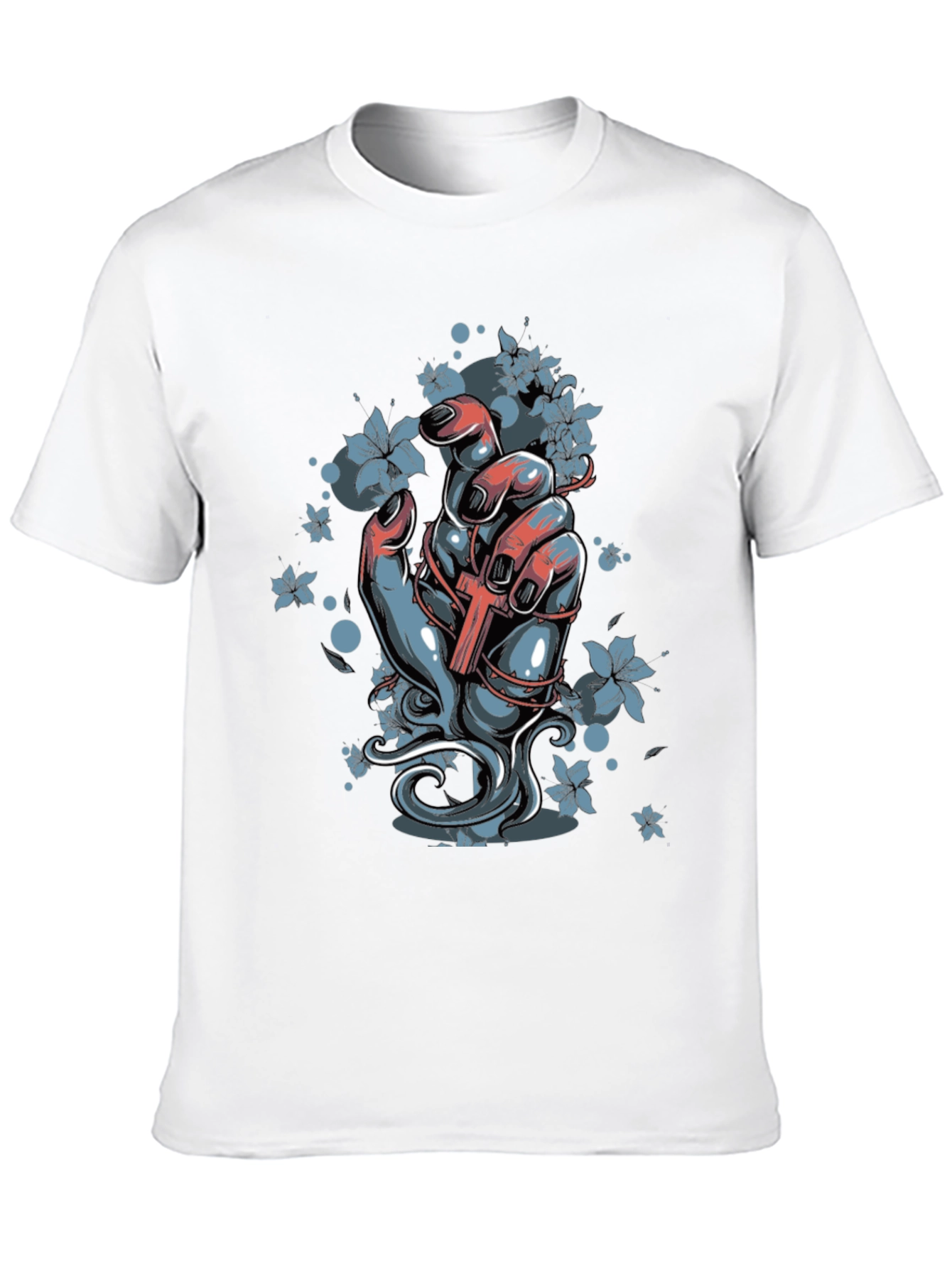 Floral Cross Graphic Black T-Shirt - 10