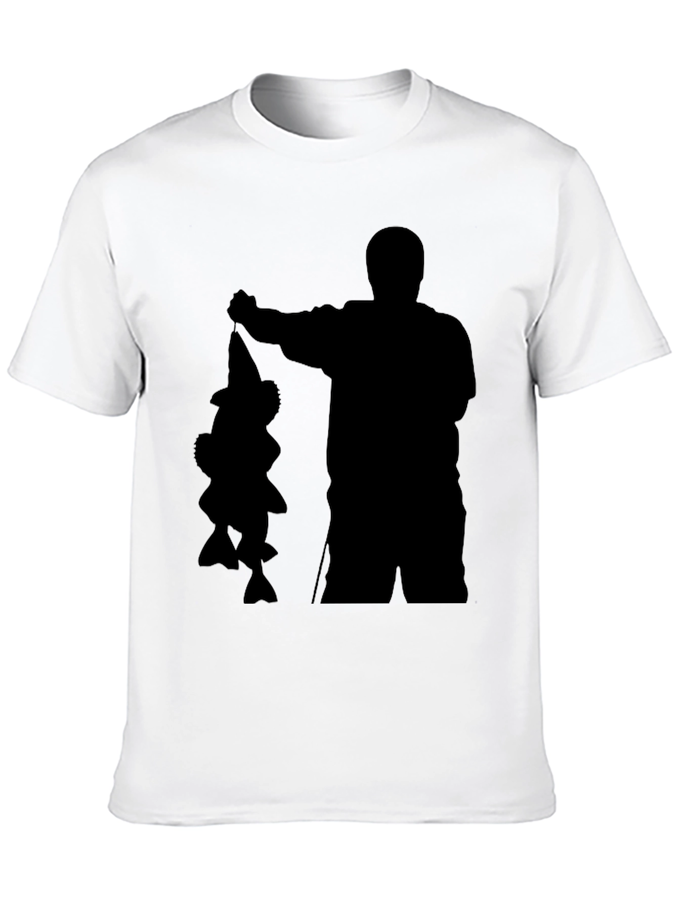 Black Fisherman Silhouette Graphic Tee - Black Cotton Blend Shirt view 10