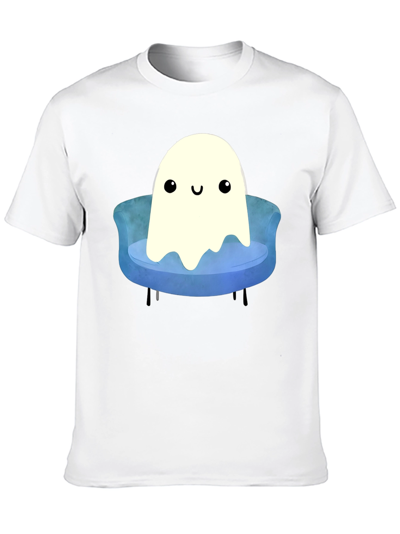 Black Cute Ghost on Couch T-Shirt - Spooky Season Apparel view 10