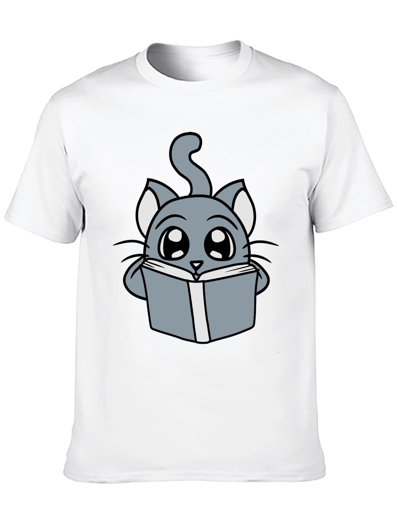 Black Cute Cartoon Cat Reading T-Shirt view 10