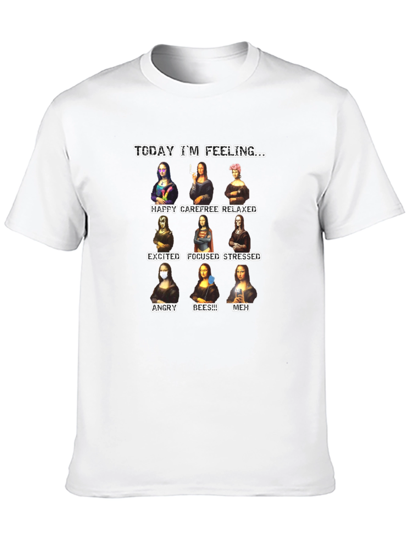 Black Funny Mona Lisa Moods Graphic T-Shirt view 10