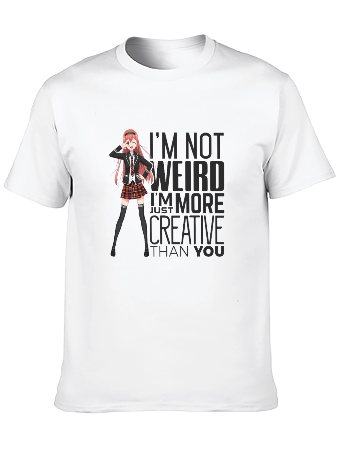 Black Anime Graphic Tee - "I'm Not Weird" Slogan T-Shirt view 10