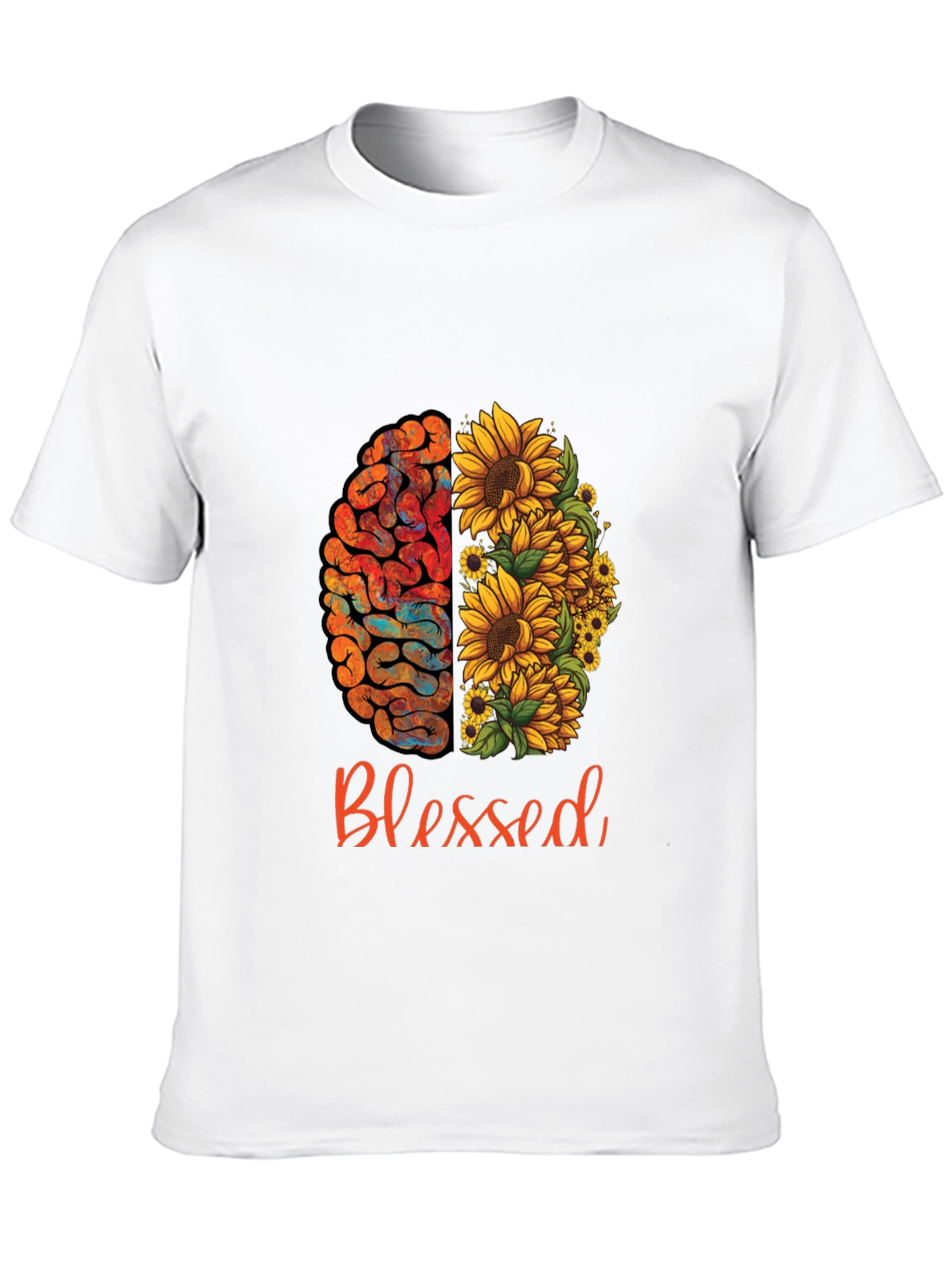 Black Blessed Brain & Sunflower Graphic Tee - Unisex Cotton T-Shirt view 10