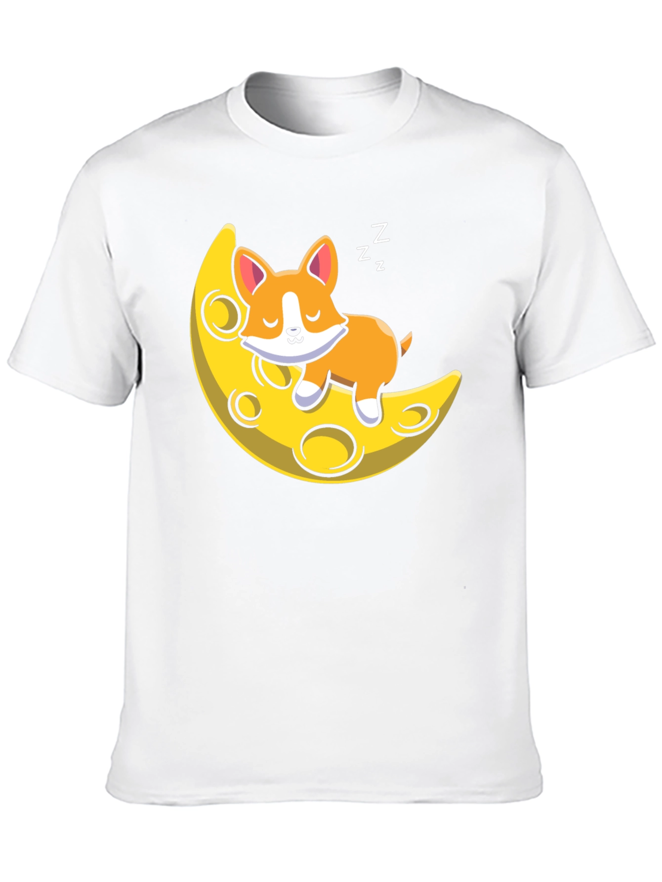 Cute Sleeping Dog on Moon Black T-shirt - 10