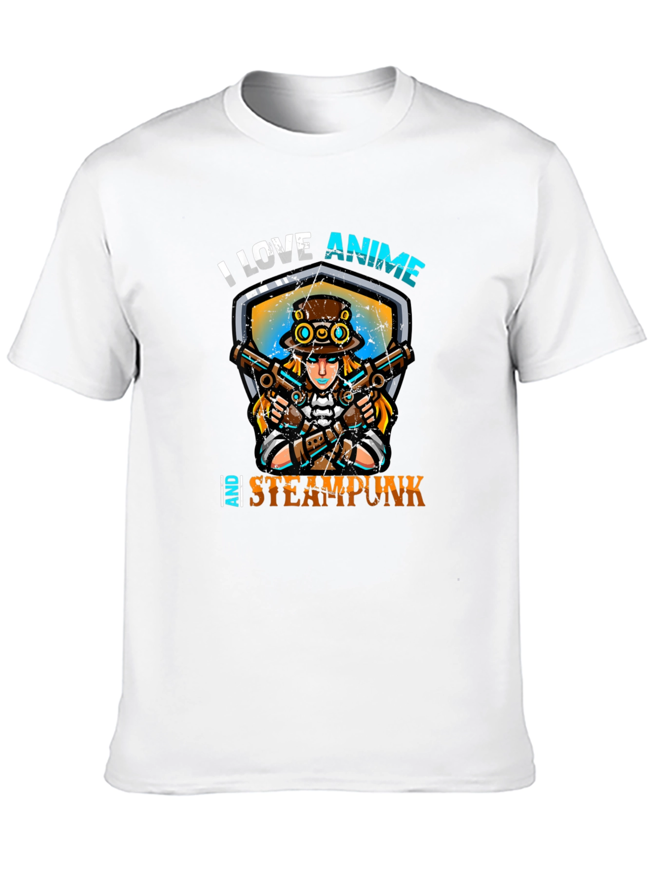 Black I Love Anime and Steampunk Graphic Tee view 10