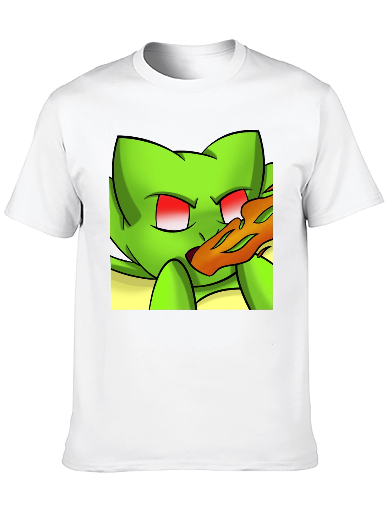 Black Cartoon Green Cat Pizza Graphic Black Tee view 10