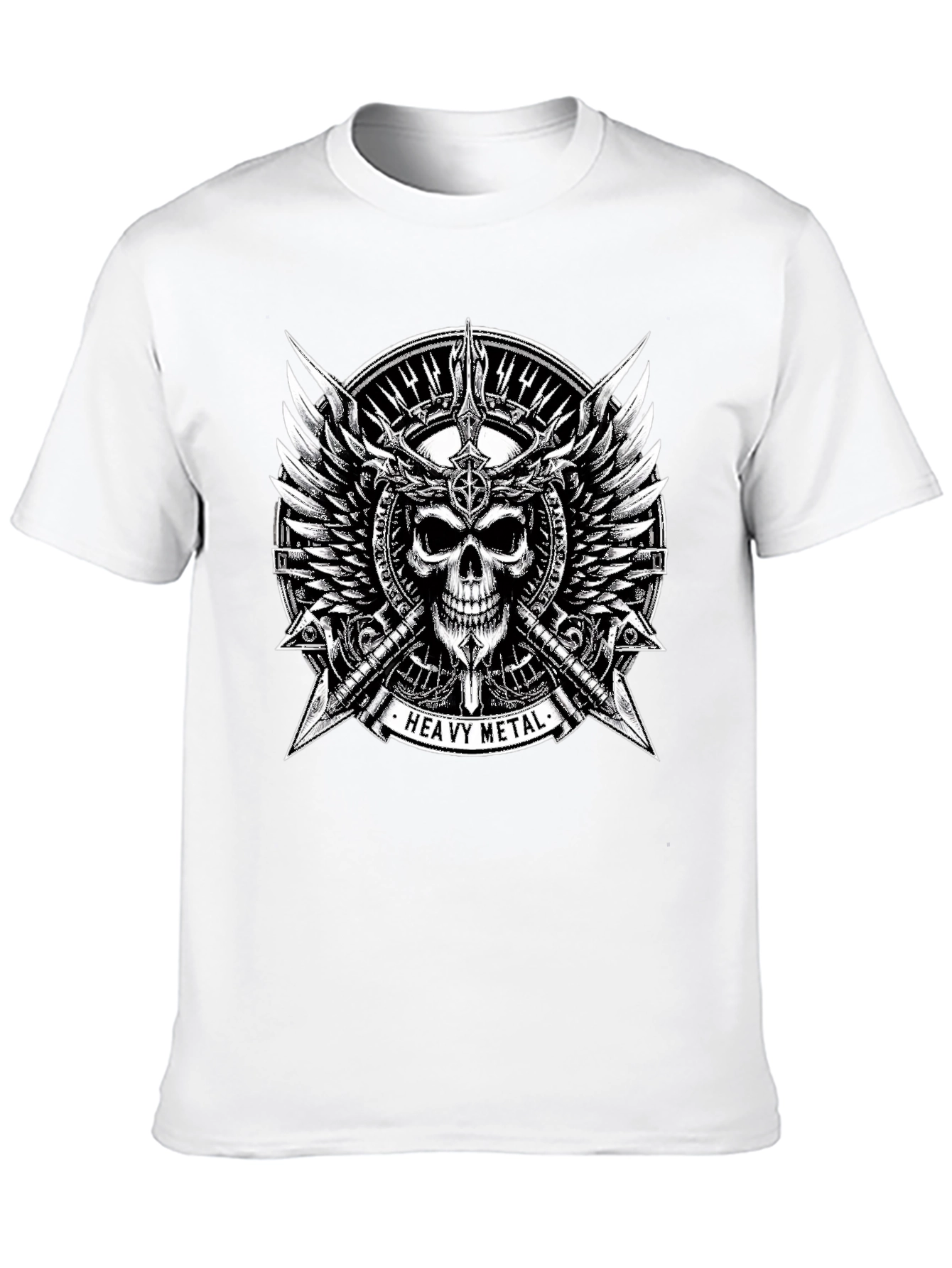 Black Heavy Metal Skull & Wings Black T-Shirt view 10