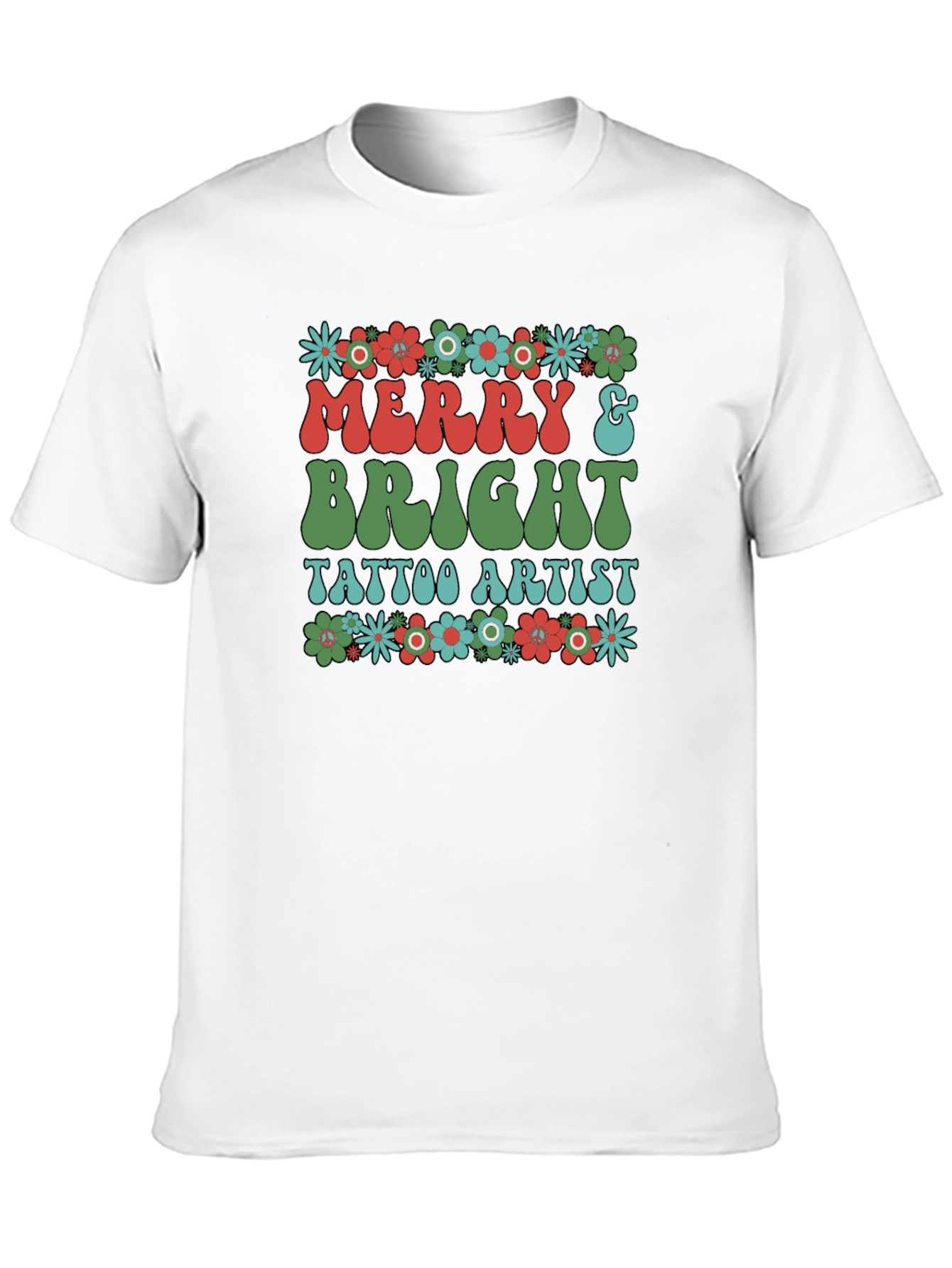 Black Merry & Bright Tattoo Artist Graphic T-Shirt view 10