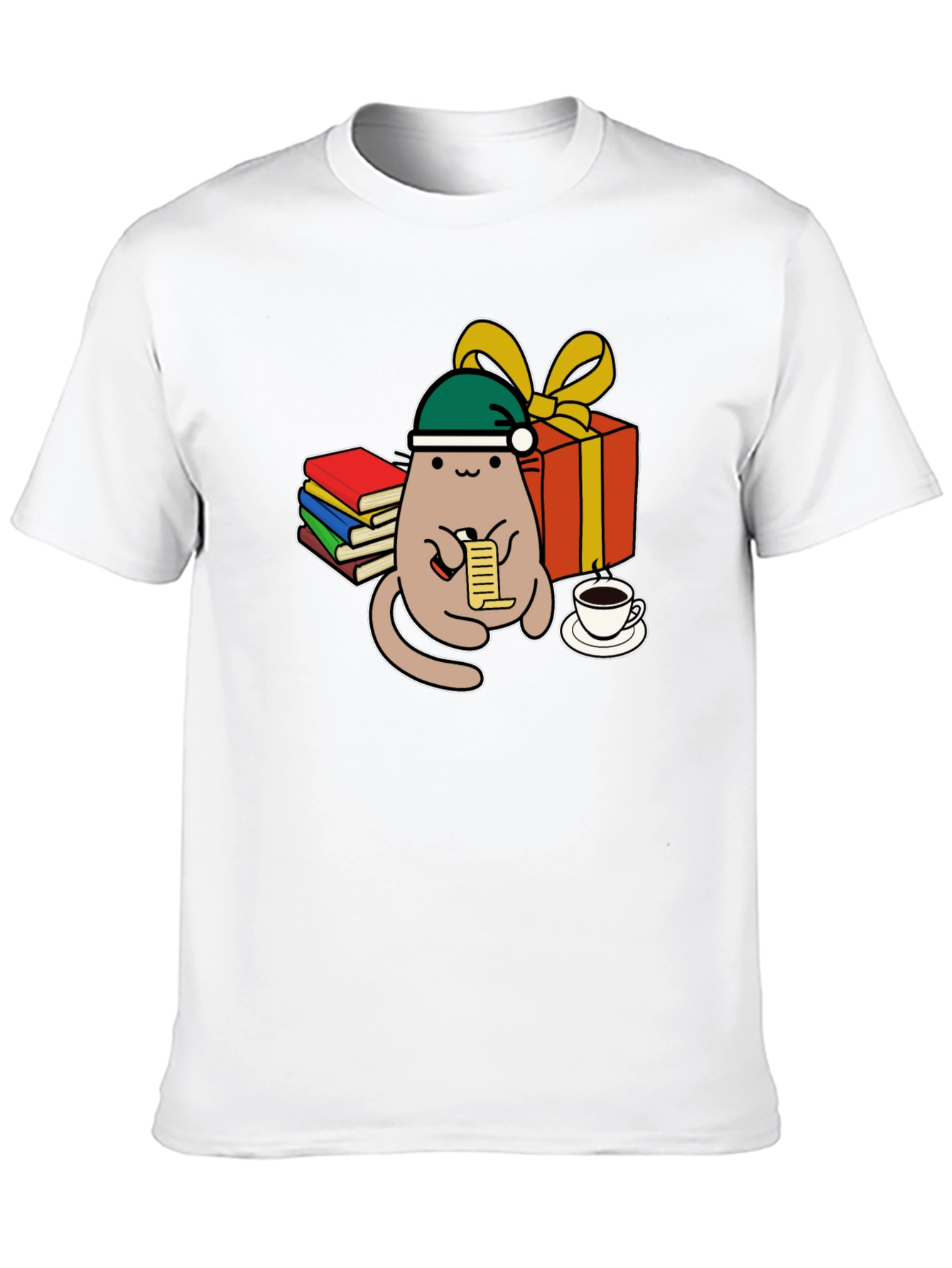 Black Festive Cat Reading Christmas List T-Shirt view 10