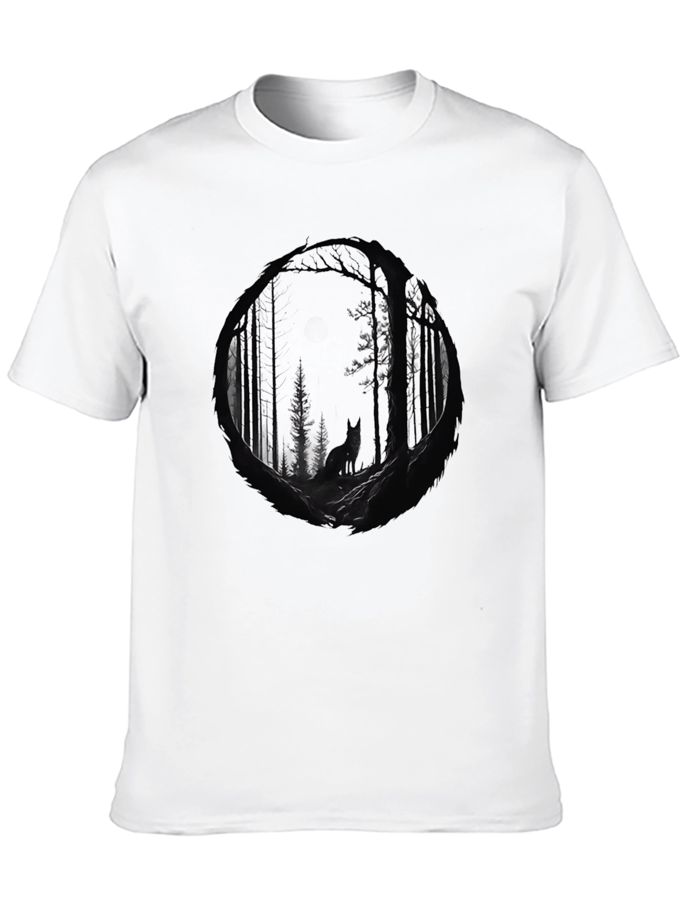 Black Mystic Forest Wolf Graphic Tee - Black Cotton Blend view 10