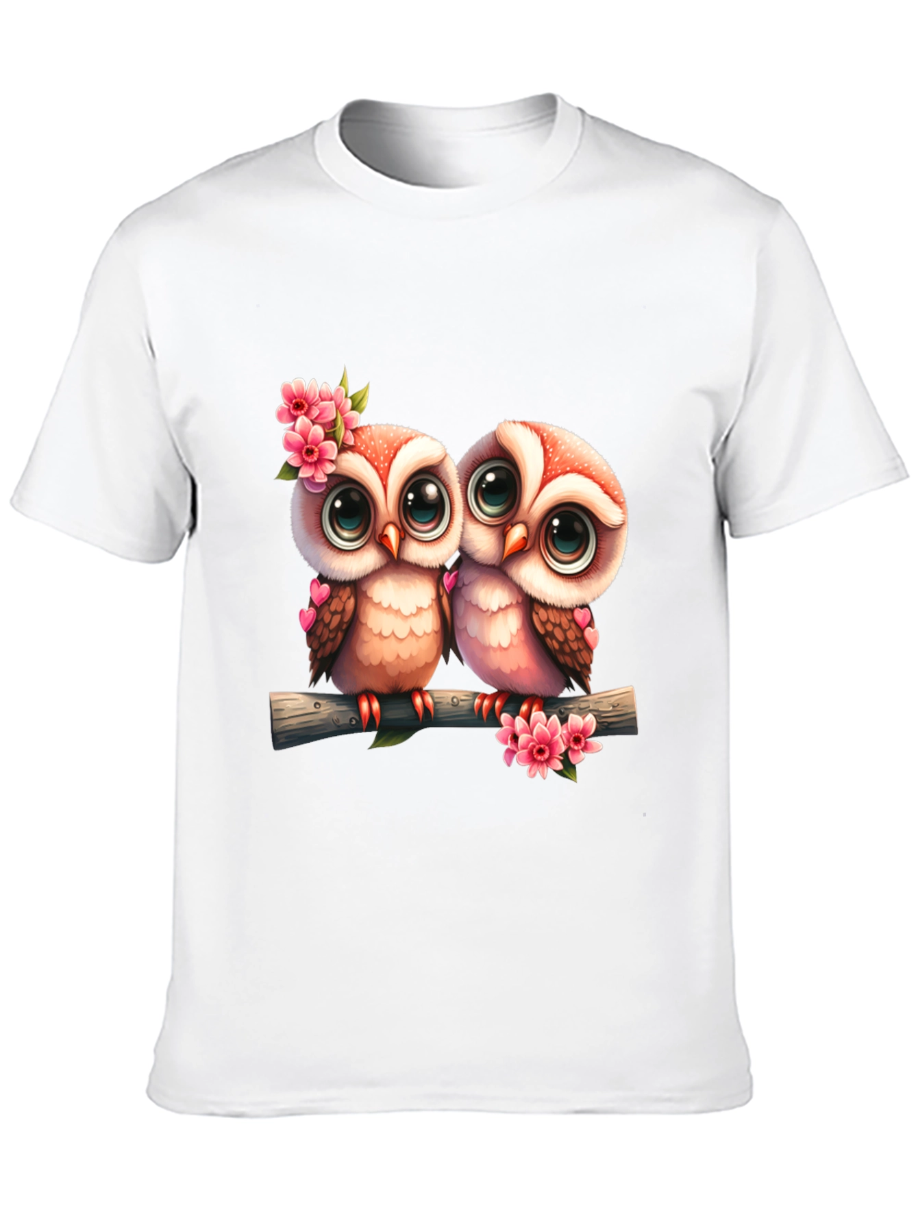 Black Owl Love Tee: Cute Cartoon Owls on Branch T-Shirt view 10
