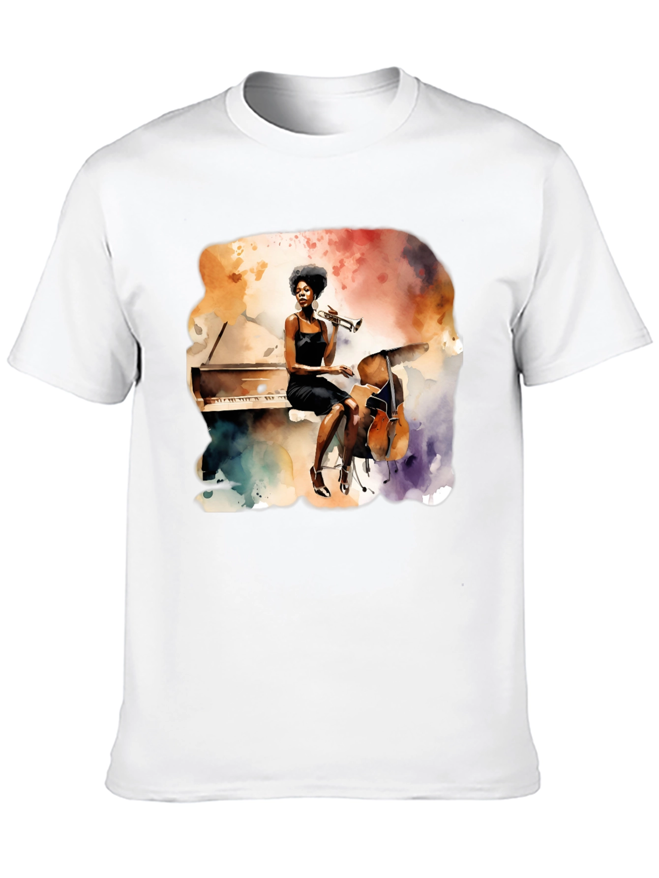 Black Watercolor Jazz Musician Unisex Tee view 10