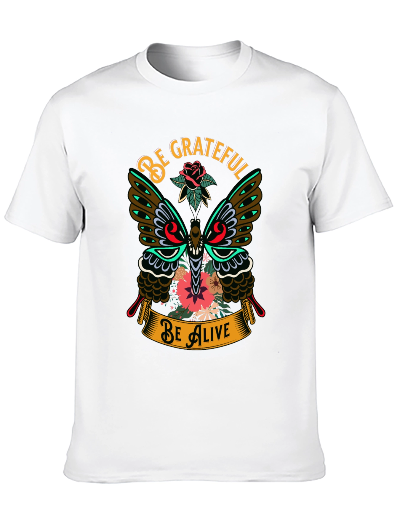Black Be Grateful Be Alive Butterfly Graphic T-Shirt view 10