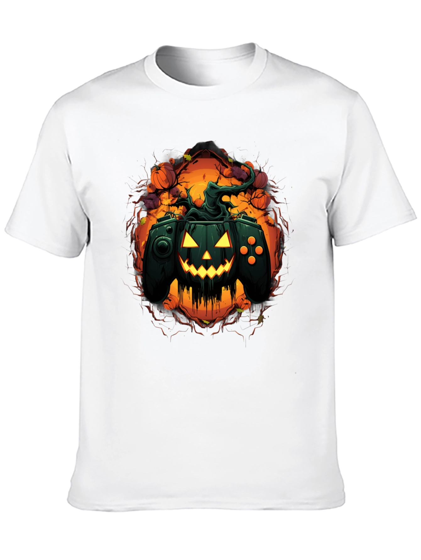 Black Halloween Gamer Pumpkin Black T-Shirt view 10