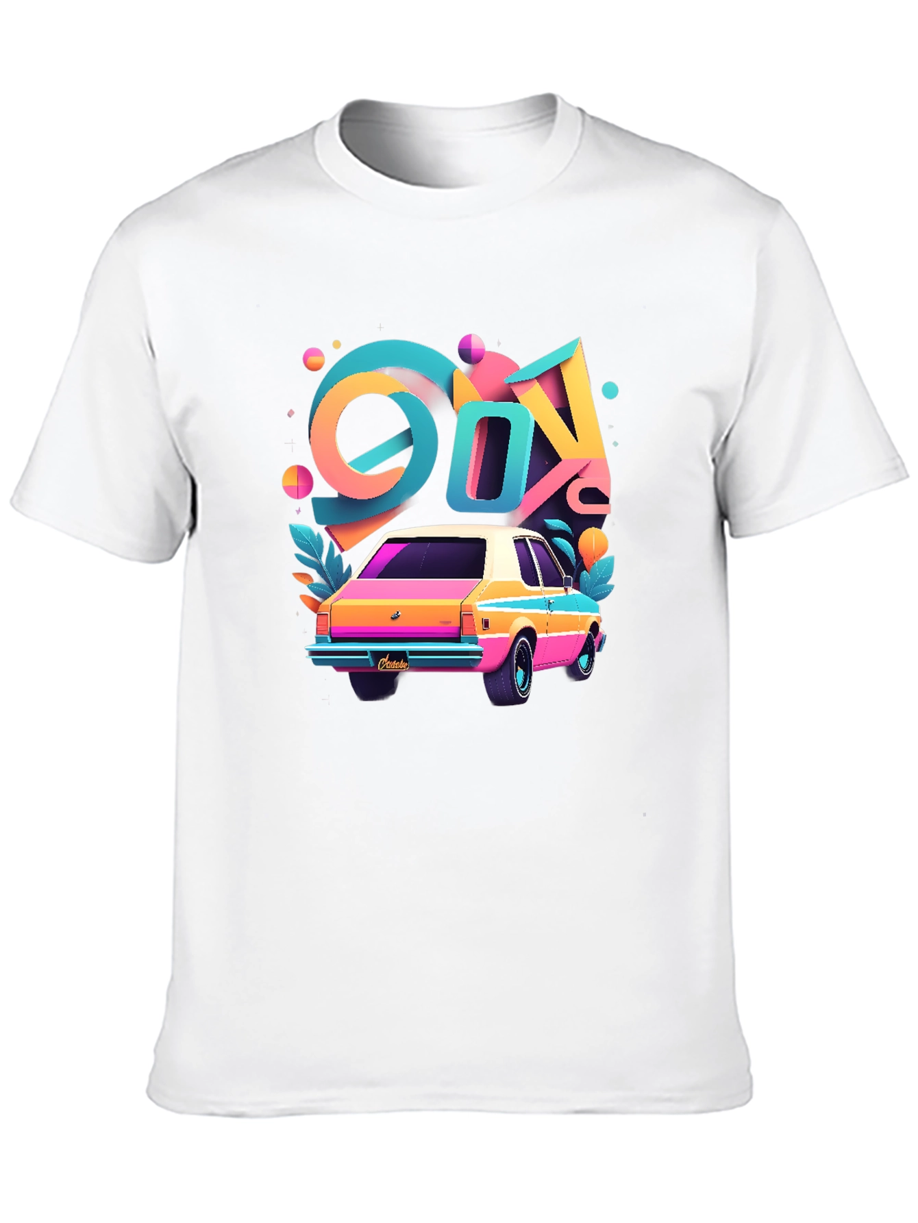 Black Retro 80s Car T-Shirt - Colorful Design view 10