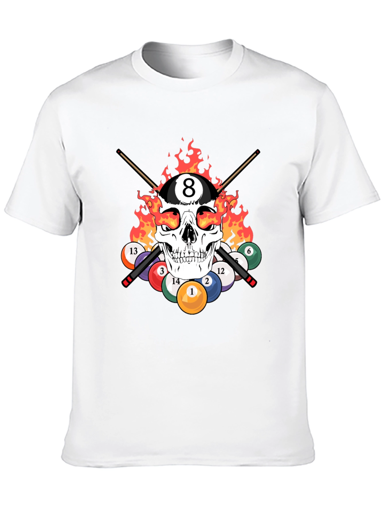 Black Skull 8 Ball Flames T-Shirt - Billiards Graphic Tee view 10