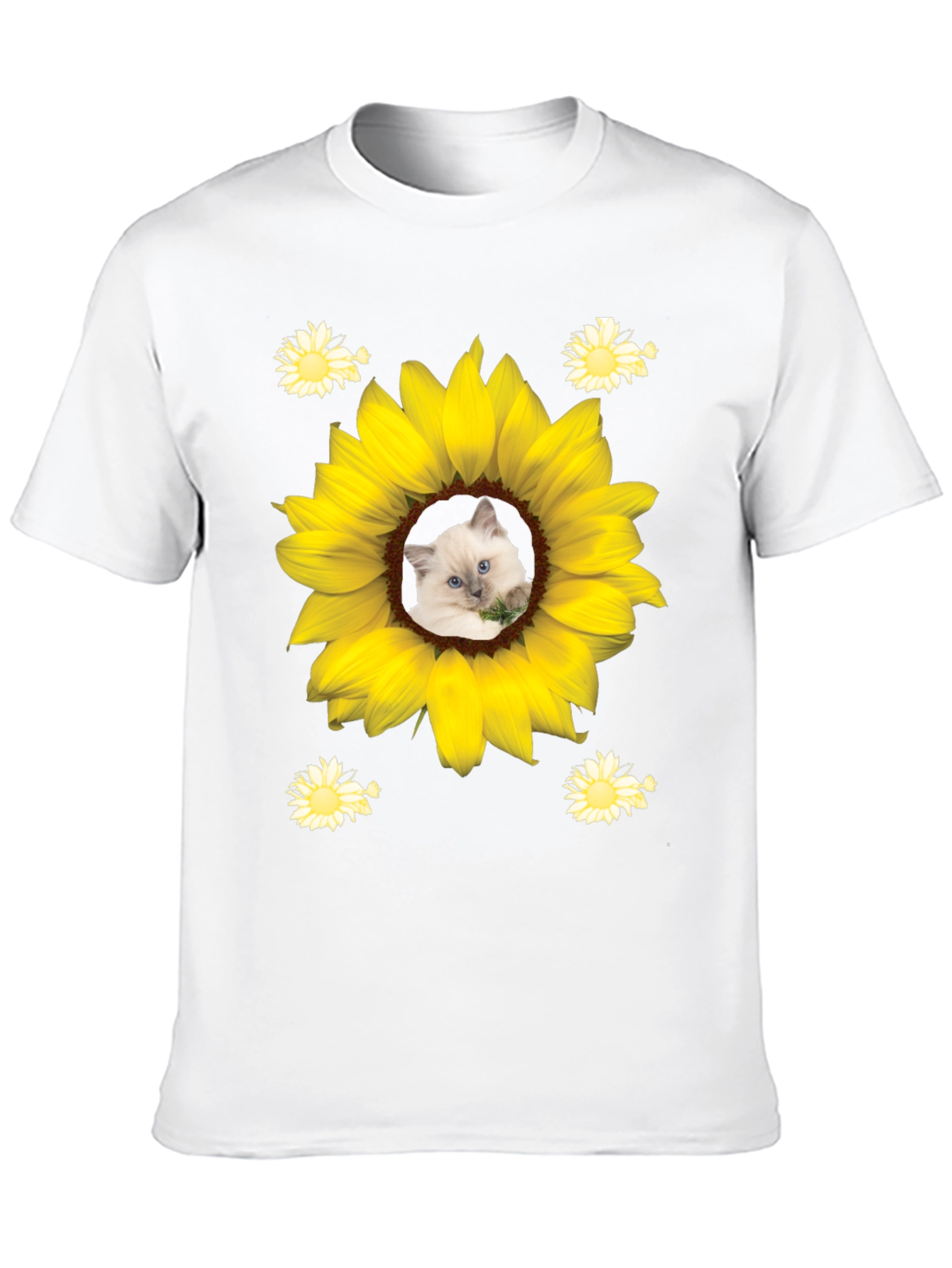 Black Sunflower Cat T-Shirt - Unique Graphic Tee view 10