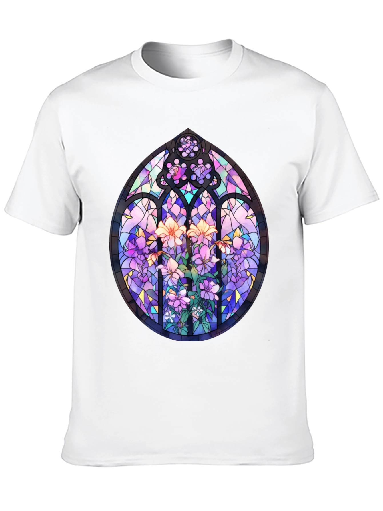 Black Stained Glass Floral T-Shirt - Artistic Men's Tee view 10