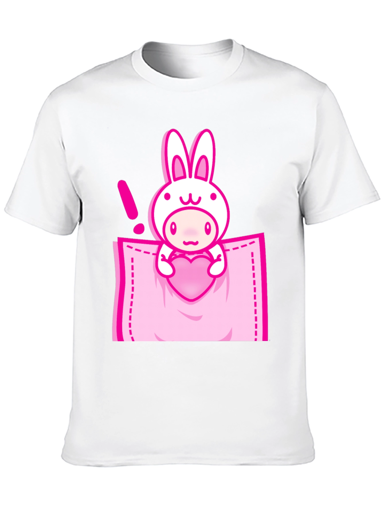 Black Cute Cartoon Rabbit Pocket T-Shirt view 10