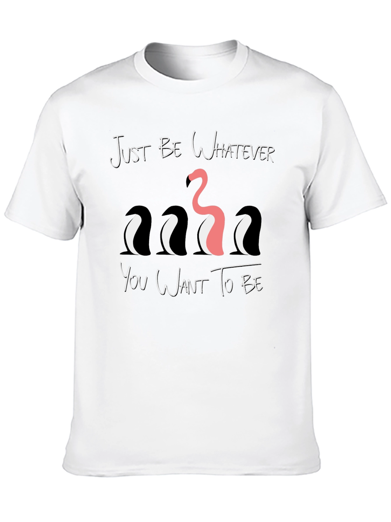 Black Be Yourself Graphic Tee - Funny Flamingo & Penguins view 10