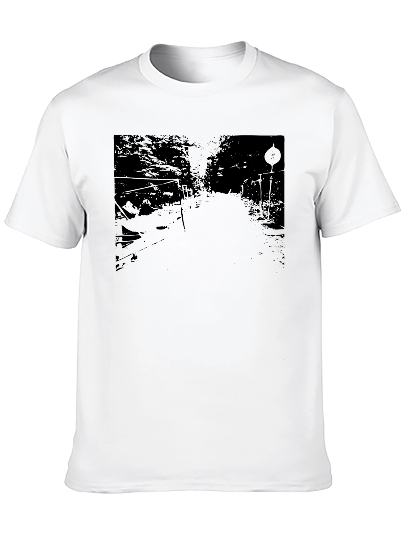Black Men's Black Graphic Tee - Road Scene Design view 10