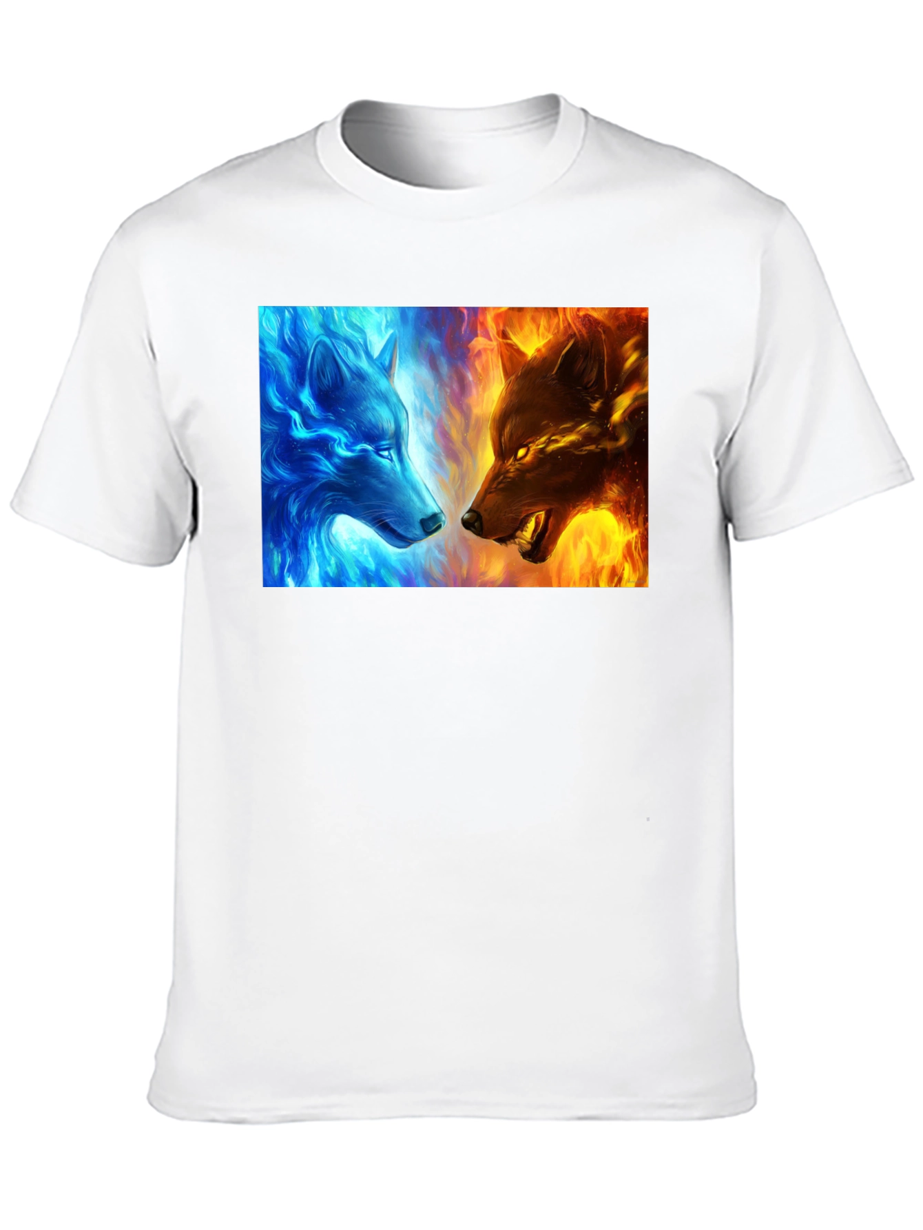 Black Fire and Ice Wolf Graphic Tee - Cool Men's T-Shirt view 10