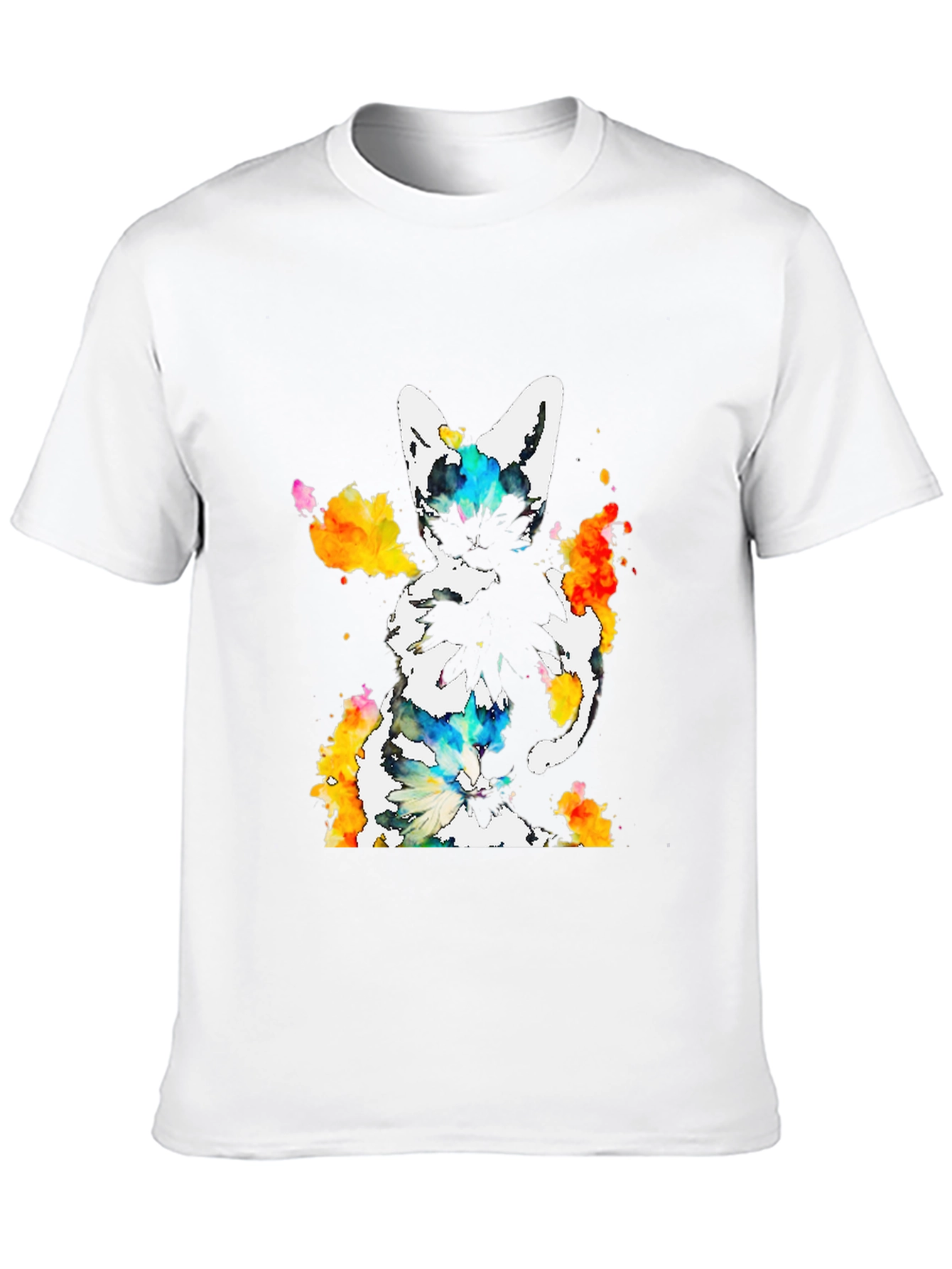 Black Watercolor Cat Print Black T-Shirt view 10