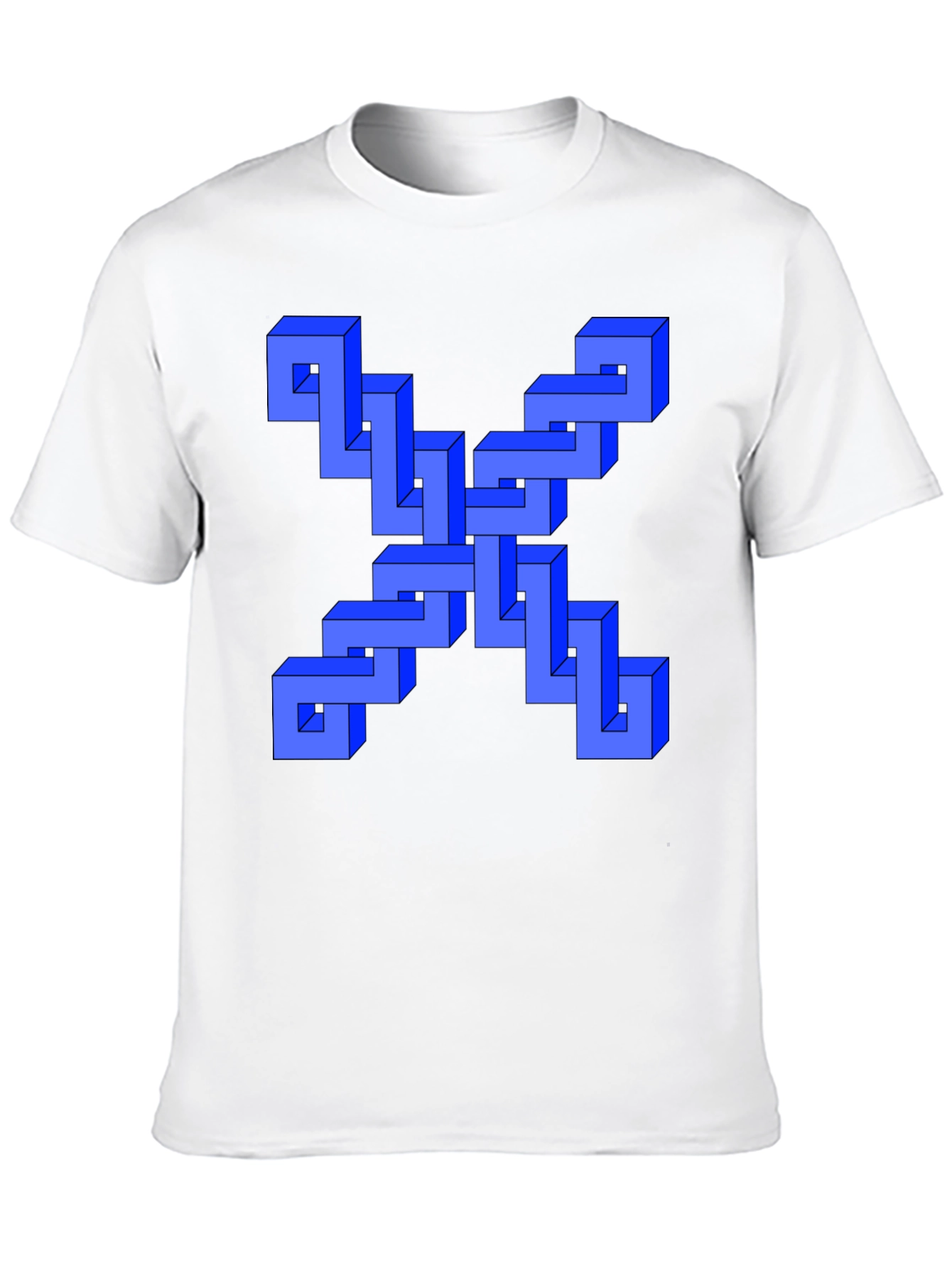 Black Optical Illusion Blue Cube Design Black T-Shirt view 10