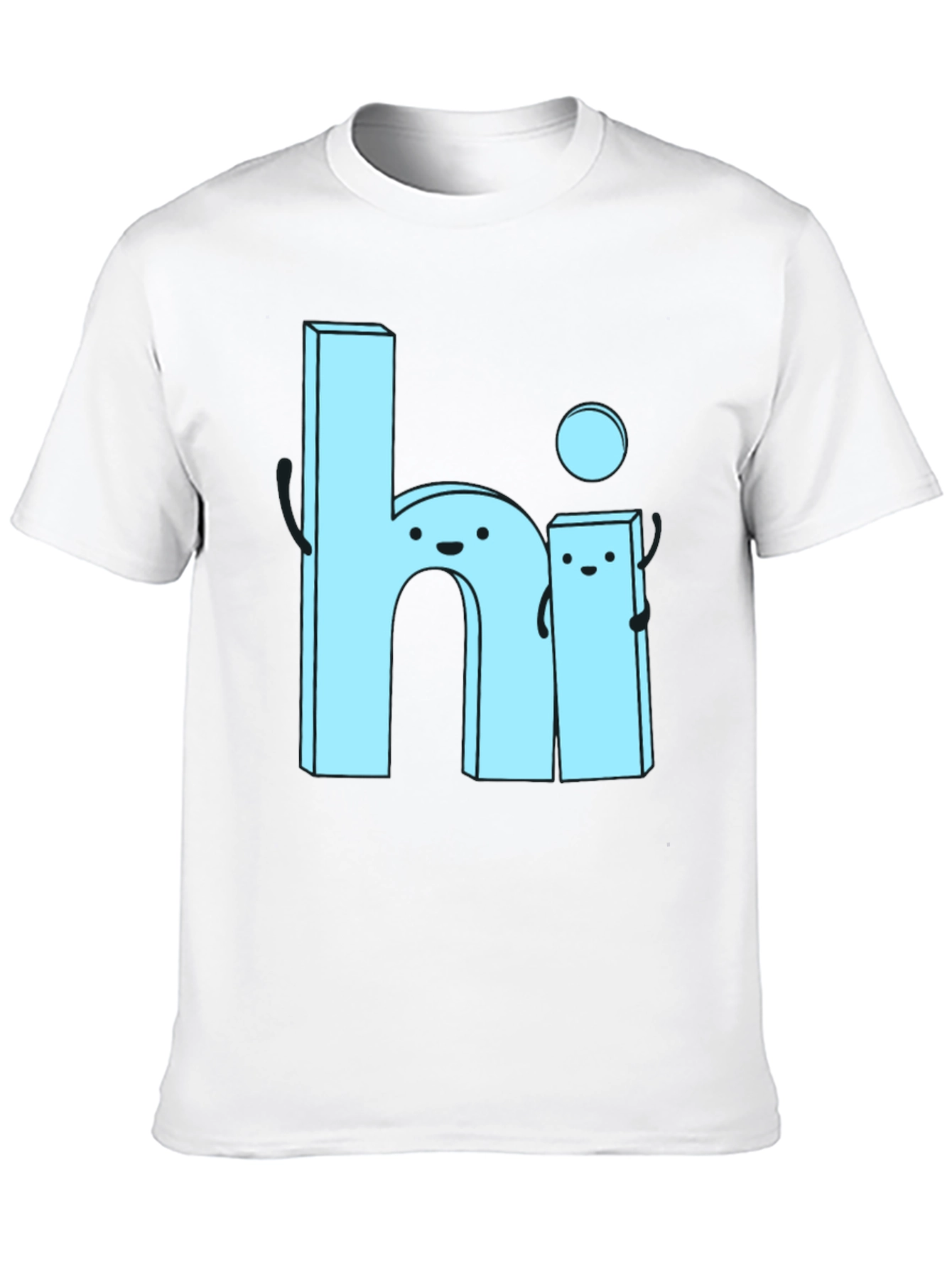 Black Cute Cartoon "Hi" Graphic Tee - Soft Black Cotton view 10