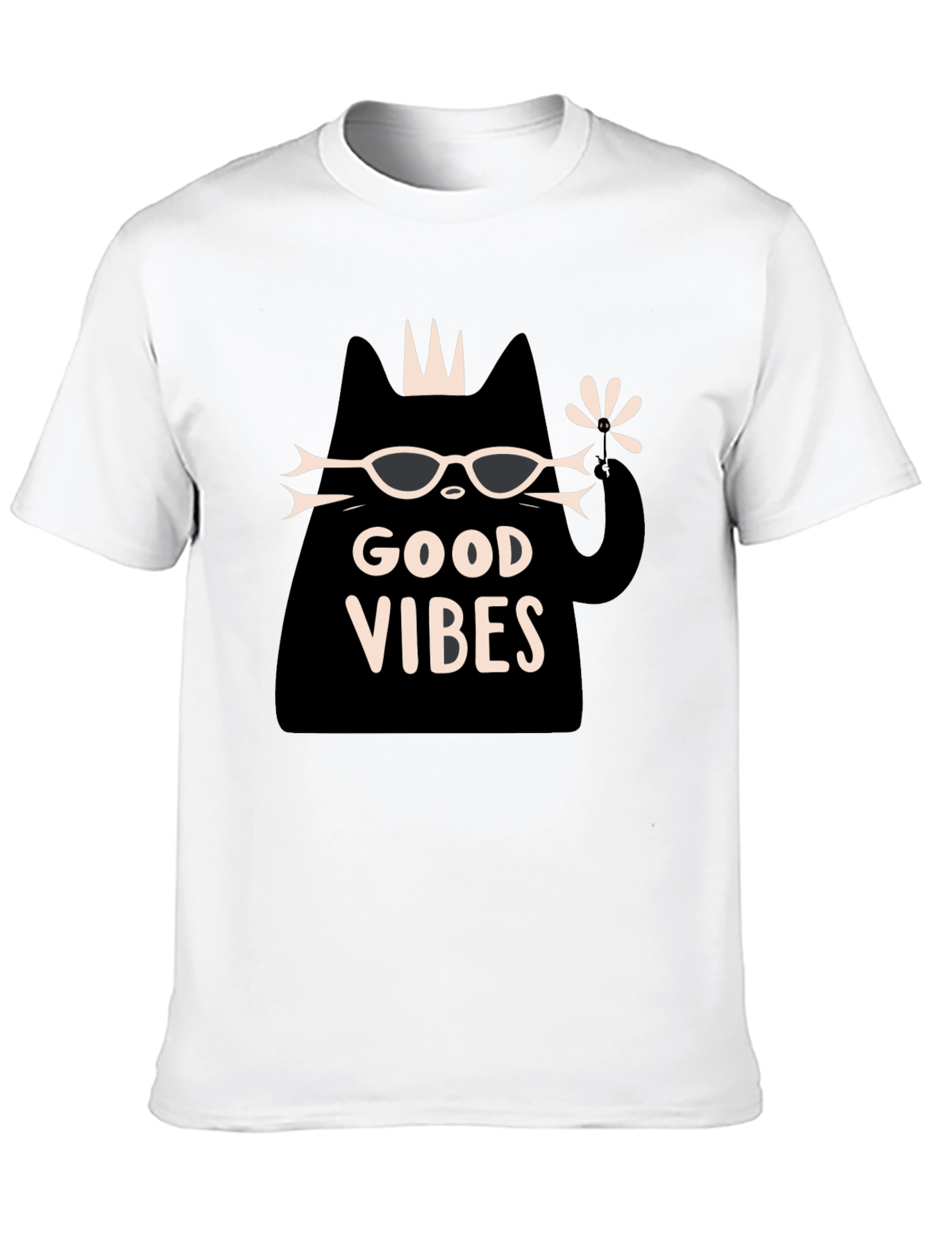Black Good Vibes Cat Graphic T-Shirt - Black view 10