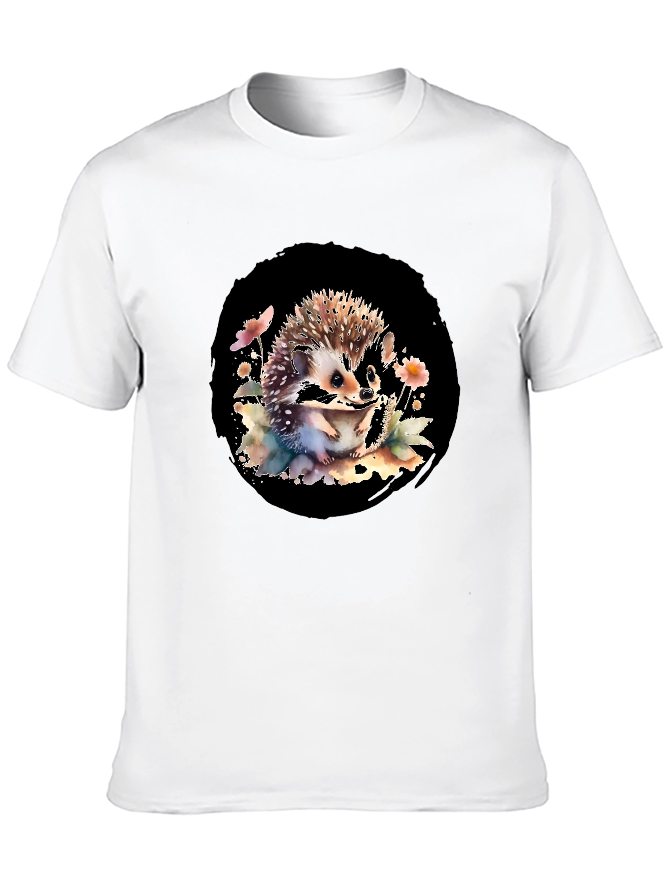 Black Hedgehog Watercolor Graphic Black T-Shirt view 10