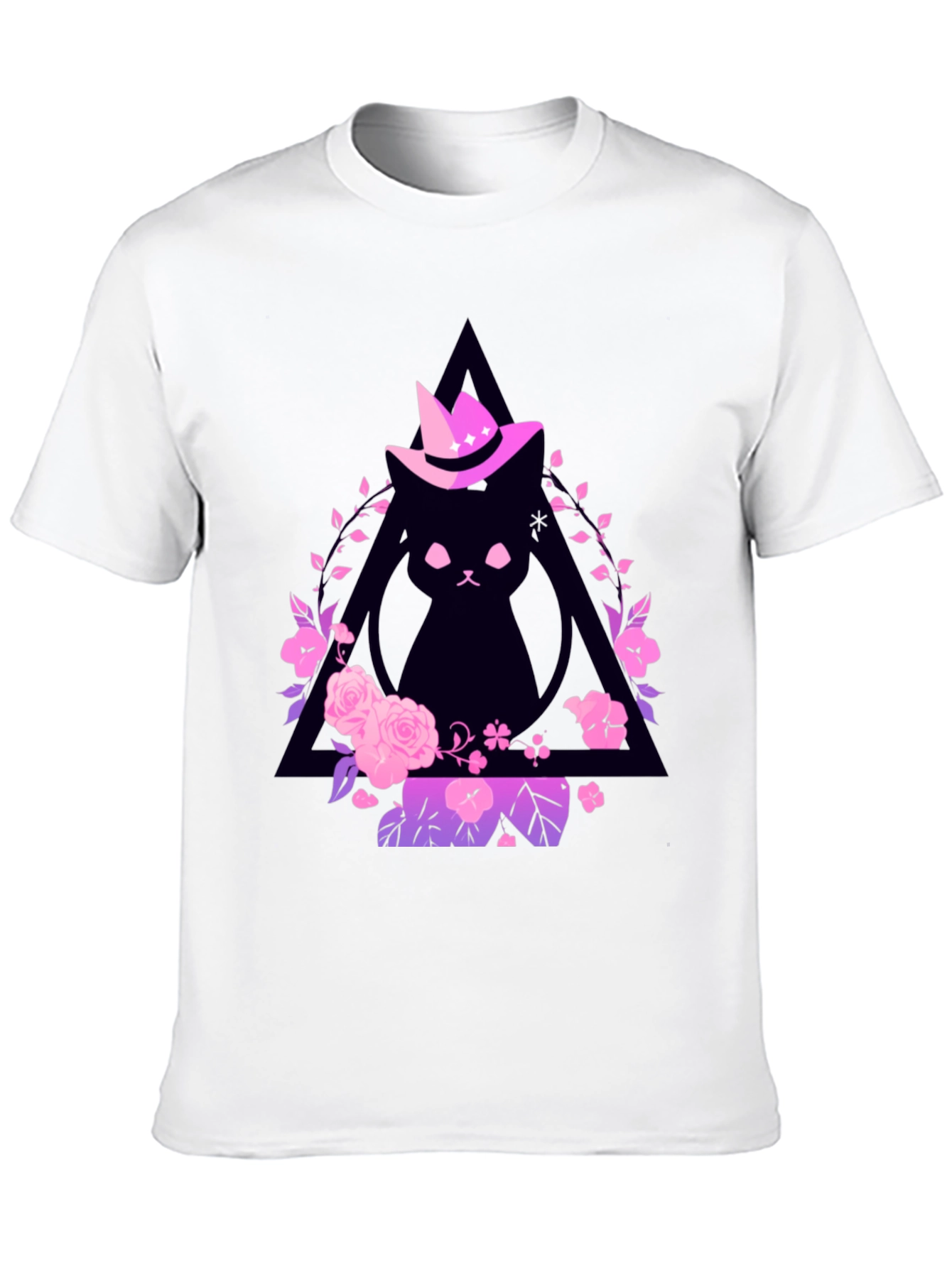 Black Witch Cat Graphic Tee - Floral Triangle Design view 10