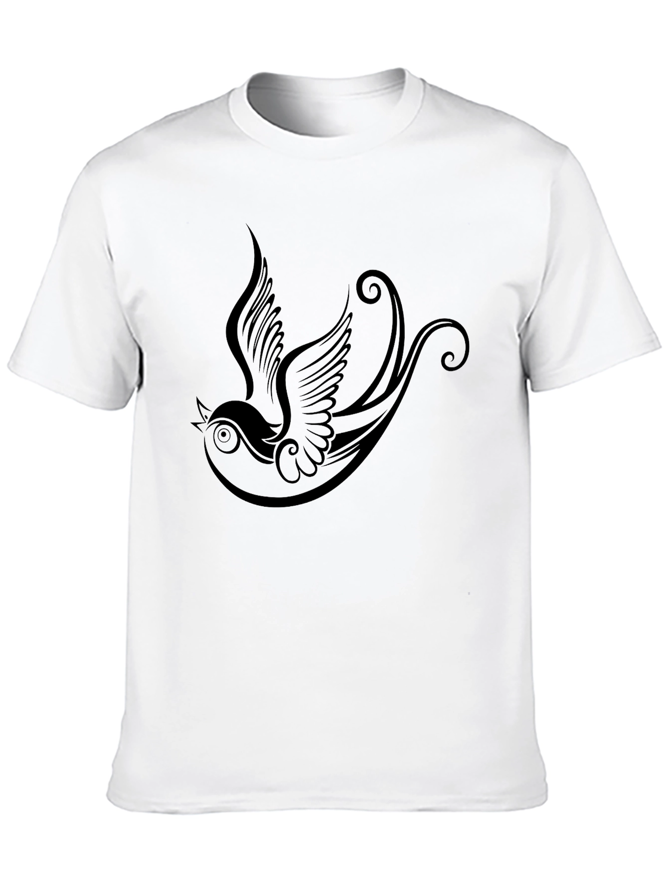 Black Black T-Shirt with Bird Tattoo Design view 10