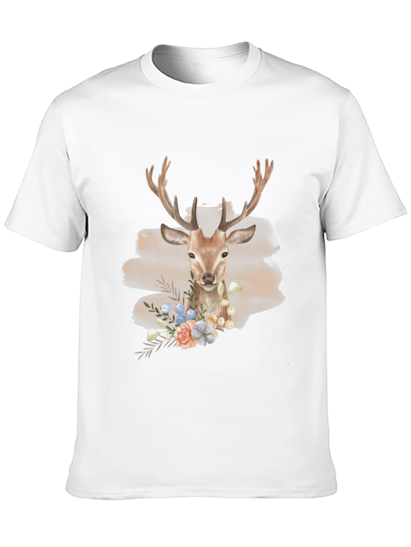 Black Deer Floral Graphic Print Tee - Men's Black T-Shirt view 10