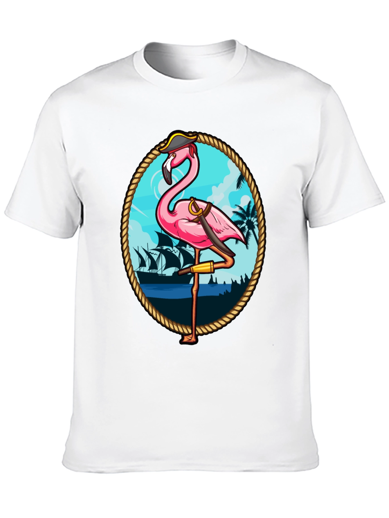 Black Pirate Flamingo Graphic T-Shirt - Tropical Humor Tee view 10