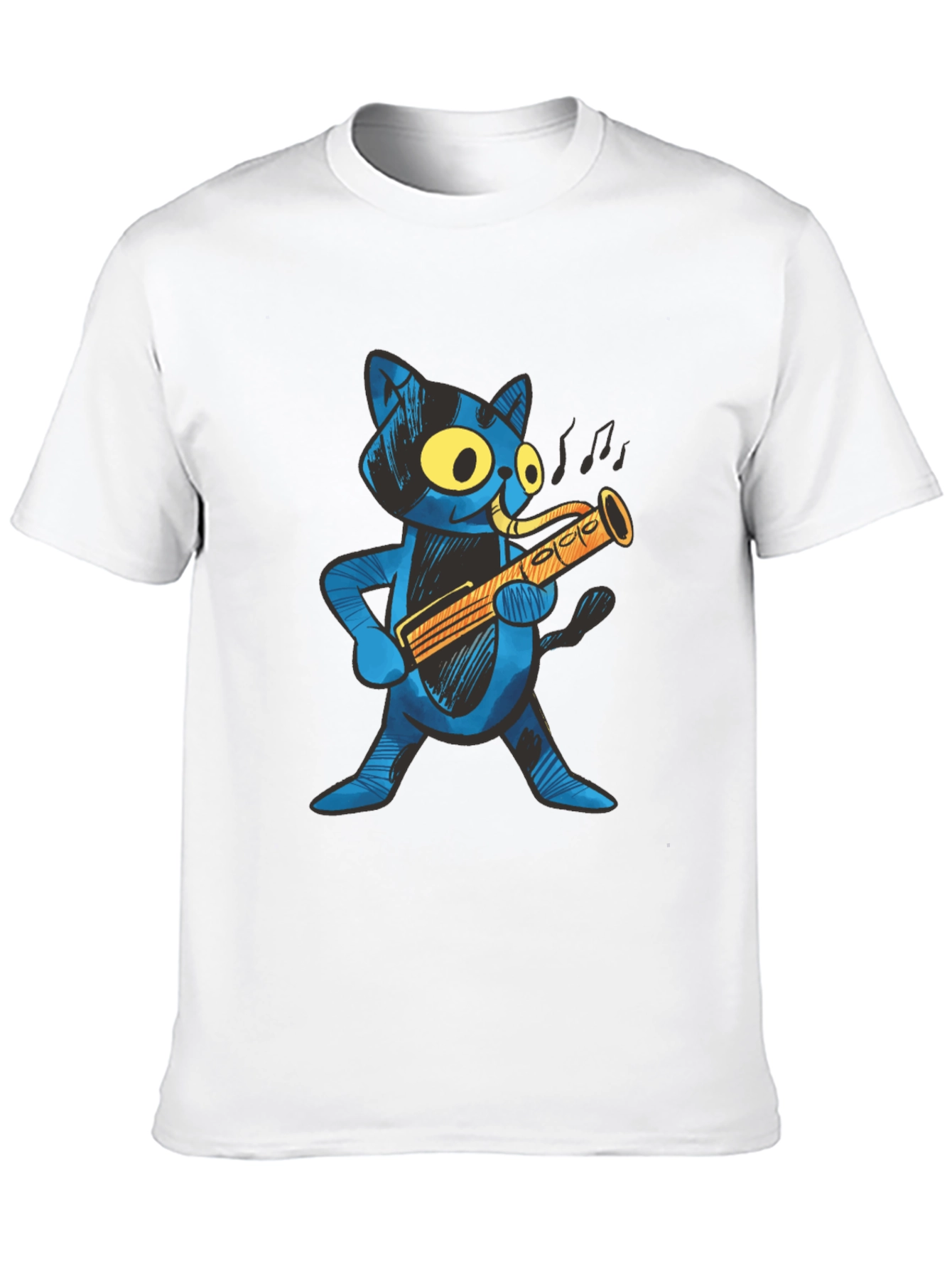 Black Cool Cat Saxophone Player T-Shirt view 10