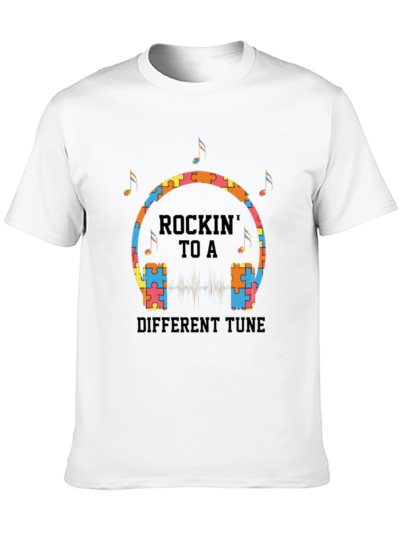 Black Rockin' to a Different Tune Autism Awareness T-Shirt view 10