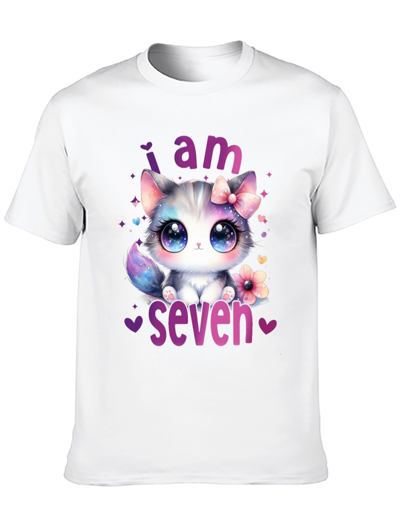 Black I am Seven Kitten Birthday T-Shirt view 10