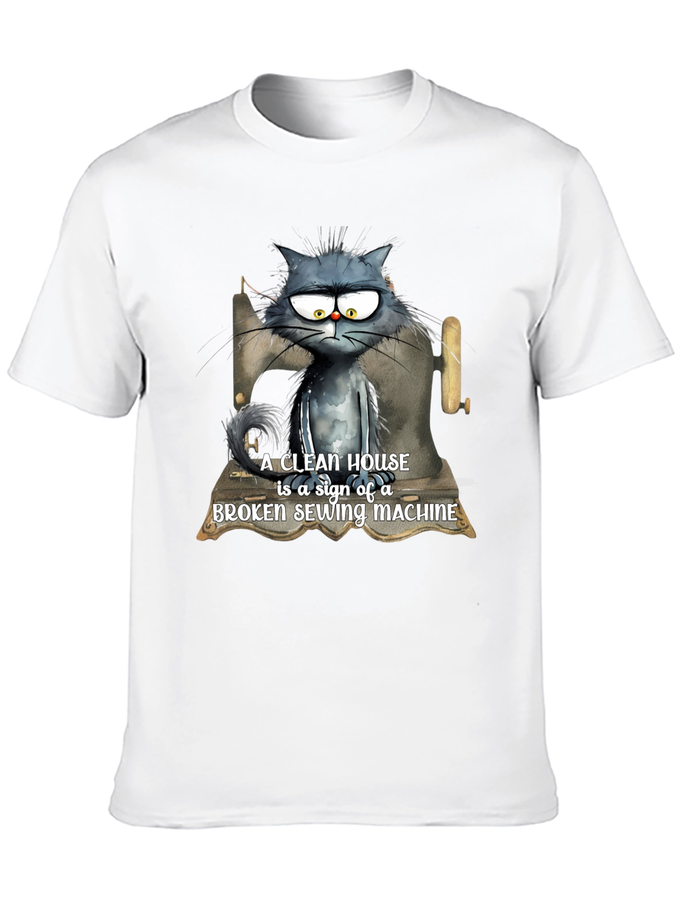 Black Cat & Sewing Machine T-Shirt - Humorous Design view 10