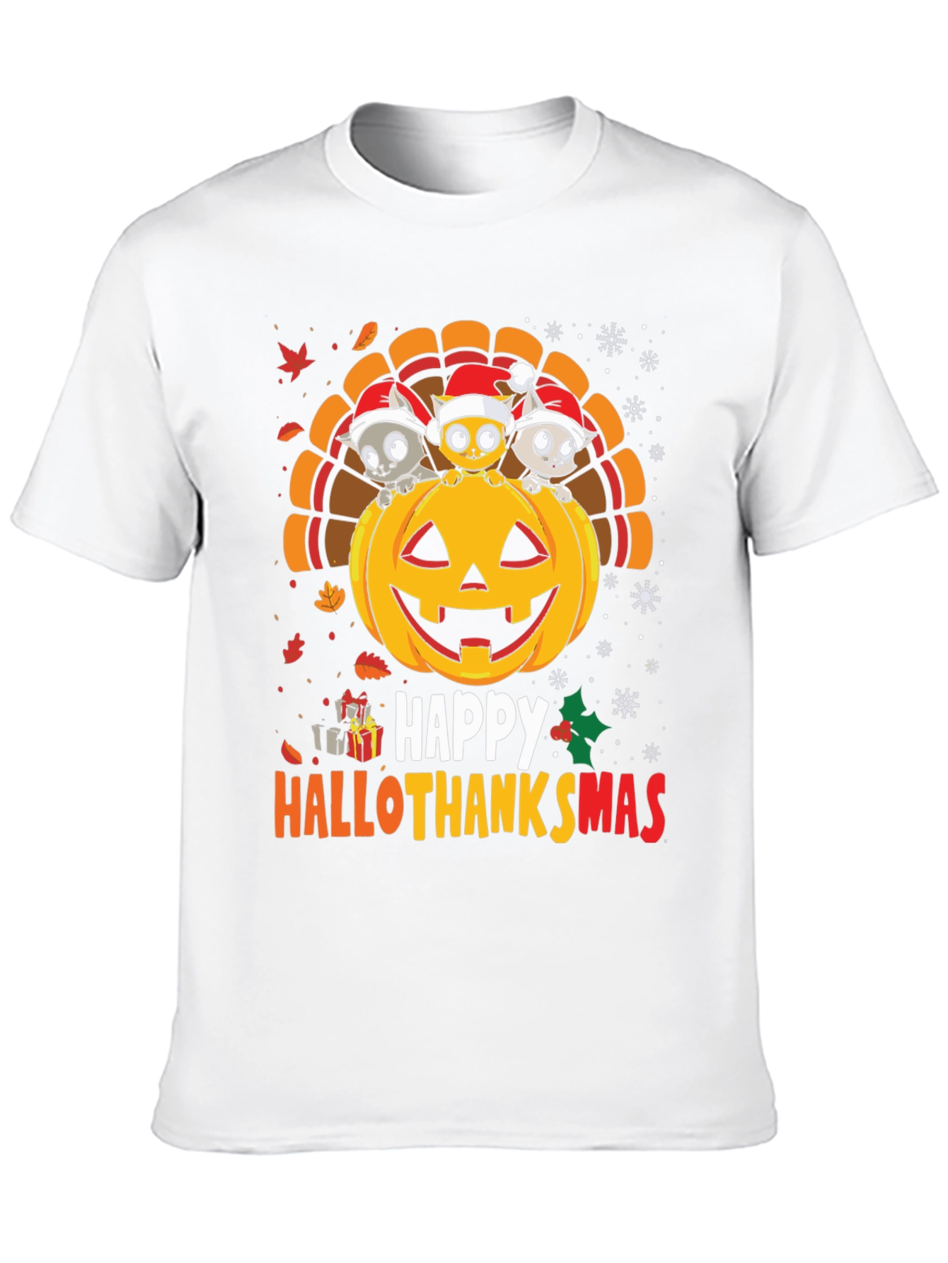 Black Happy Hallothanksmas T-Shirt view 10