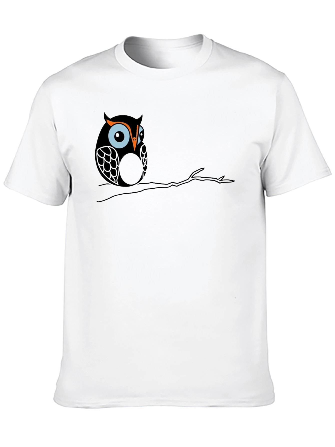 Black Owl on Branch Graphic Tee - Black Cotton T-Shirt view 10
