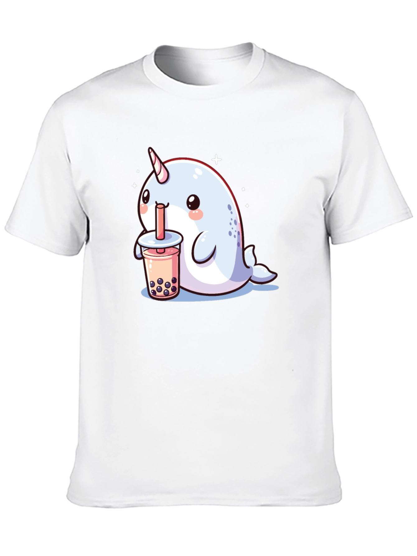 Black Cute Narwhal Boba Tea Graphic T-Shirt view 10