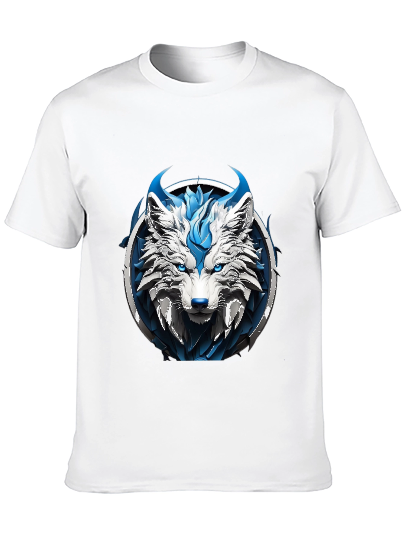 Black Abstract Blue Wolf Graphic Tee view 10