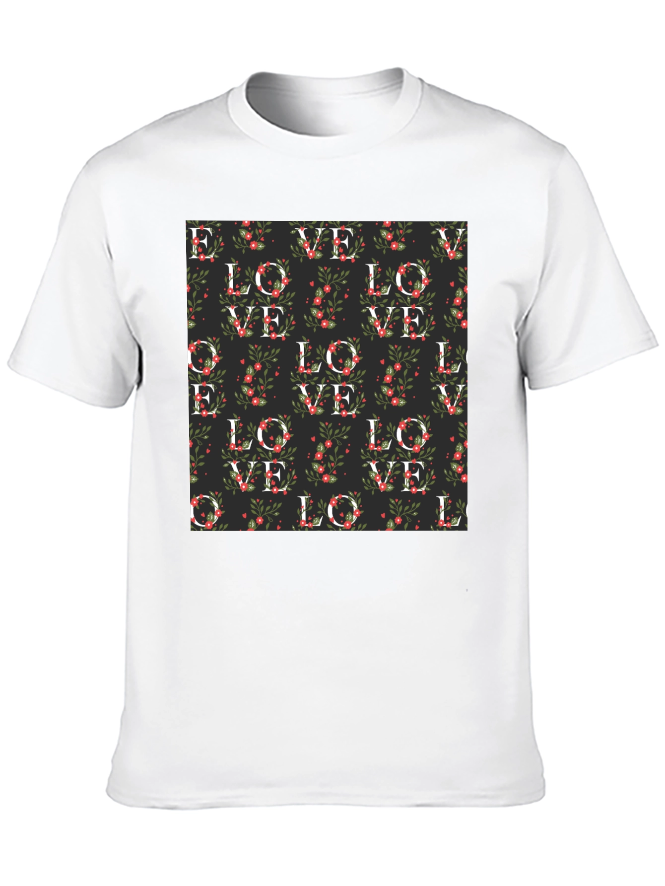Black Floral Love Pattern T-Shirt view 10