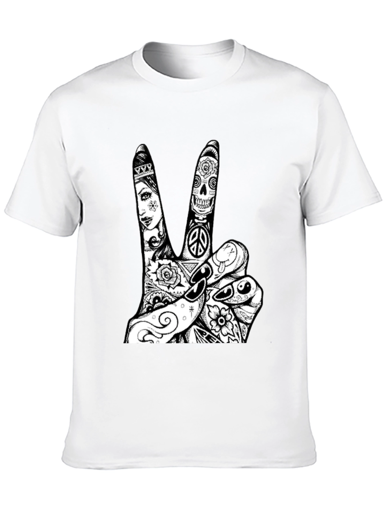 Black Peace Sign Tattoo Graphic Tee - Black Cotton T-Shirt view 10