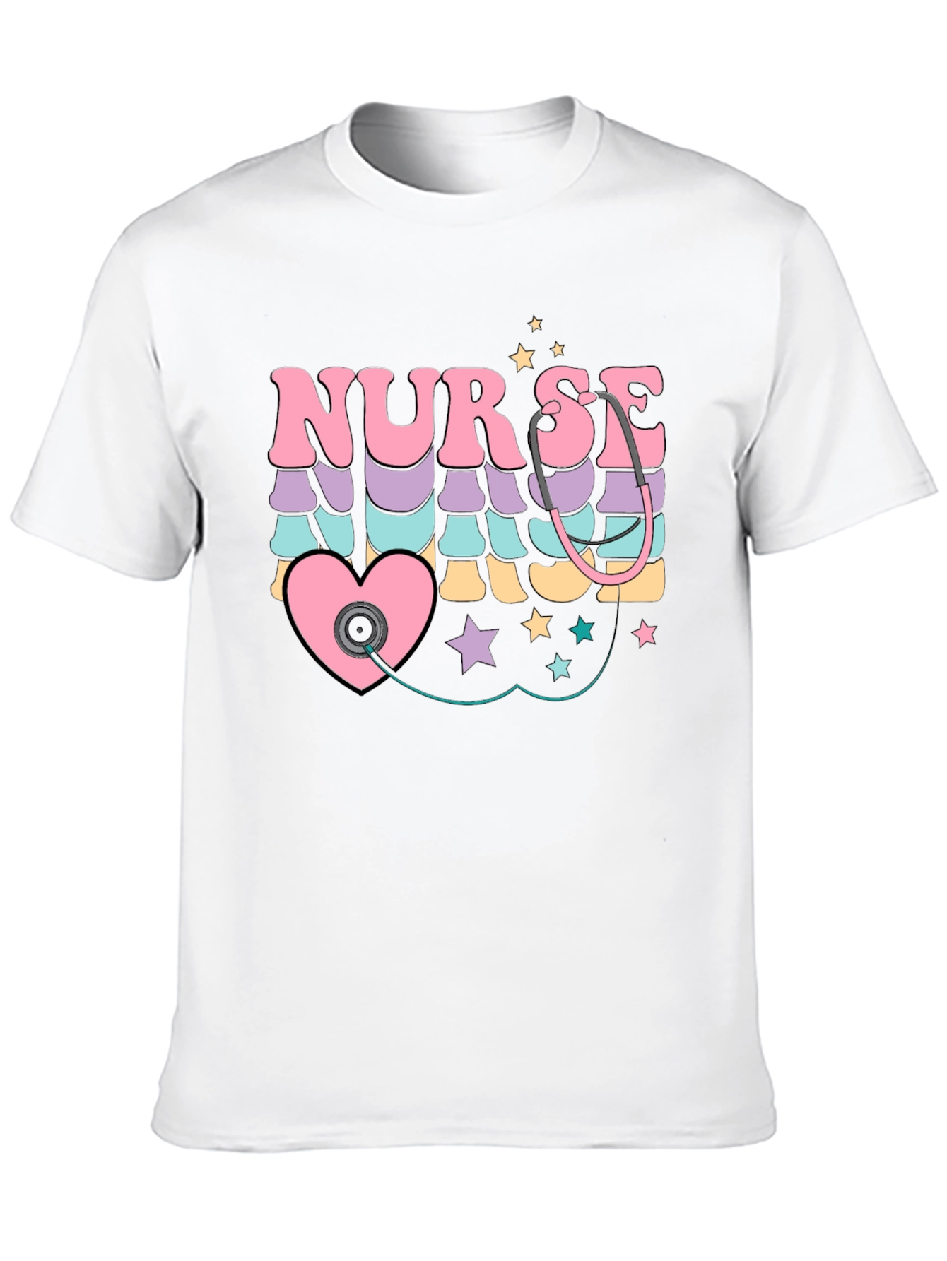 Black Retro Nurse T-Shirt with Stethoscope Heart Design view 10